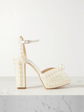Jimmy choo Ivory Pearl-Embellished Platform Heels - worn once, with box and dust